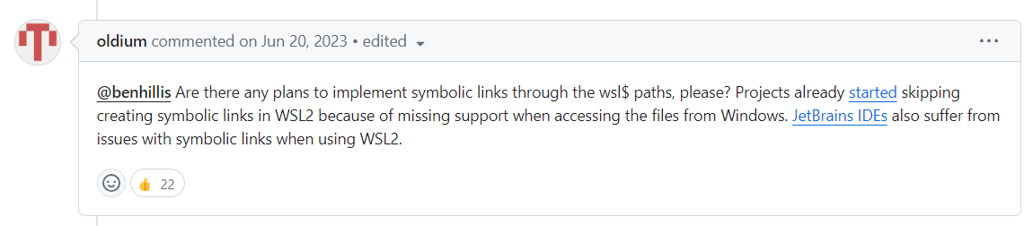 JetBrains IDE를 WSL2와 함께 사용하면서 심볼릭 링크 관련 문제가 발생한다는 이슈