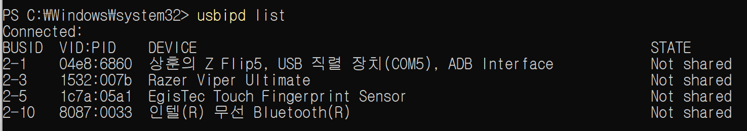 USB 목록 확인