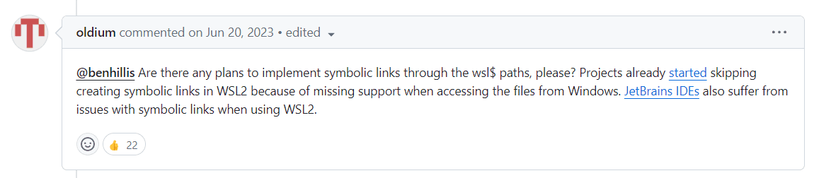 JetBrains IDE를 WSL2와 함께 사용하면서 심볼릭 링크 관련 문제가 발생한다는 이슈